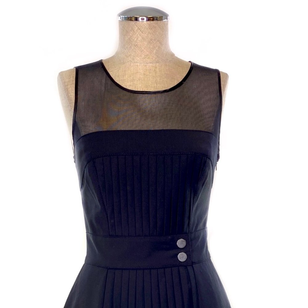 BEBE Black Wool Pleated Mesh Cocktail Dress #AZ4 - Picture 2 of 11